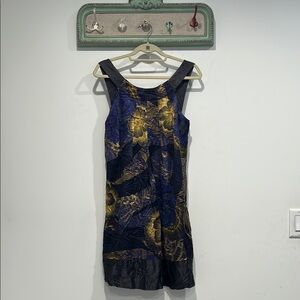 Ted Baker London Blue and Gold Sheath Mini silk Dress size 4 USA women’s 8/10